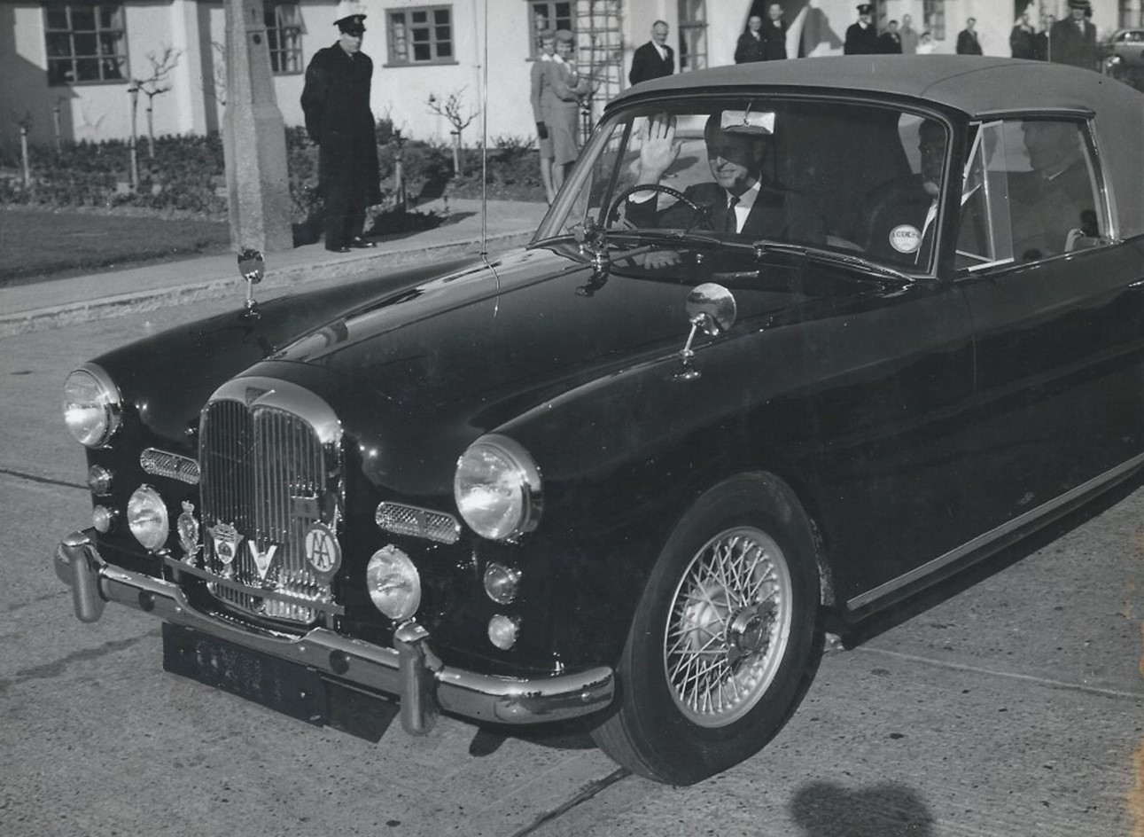 1961 - HRH The Duke of Edinbugh at the wheel of his TD21 drophead OXR 1
